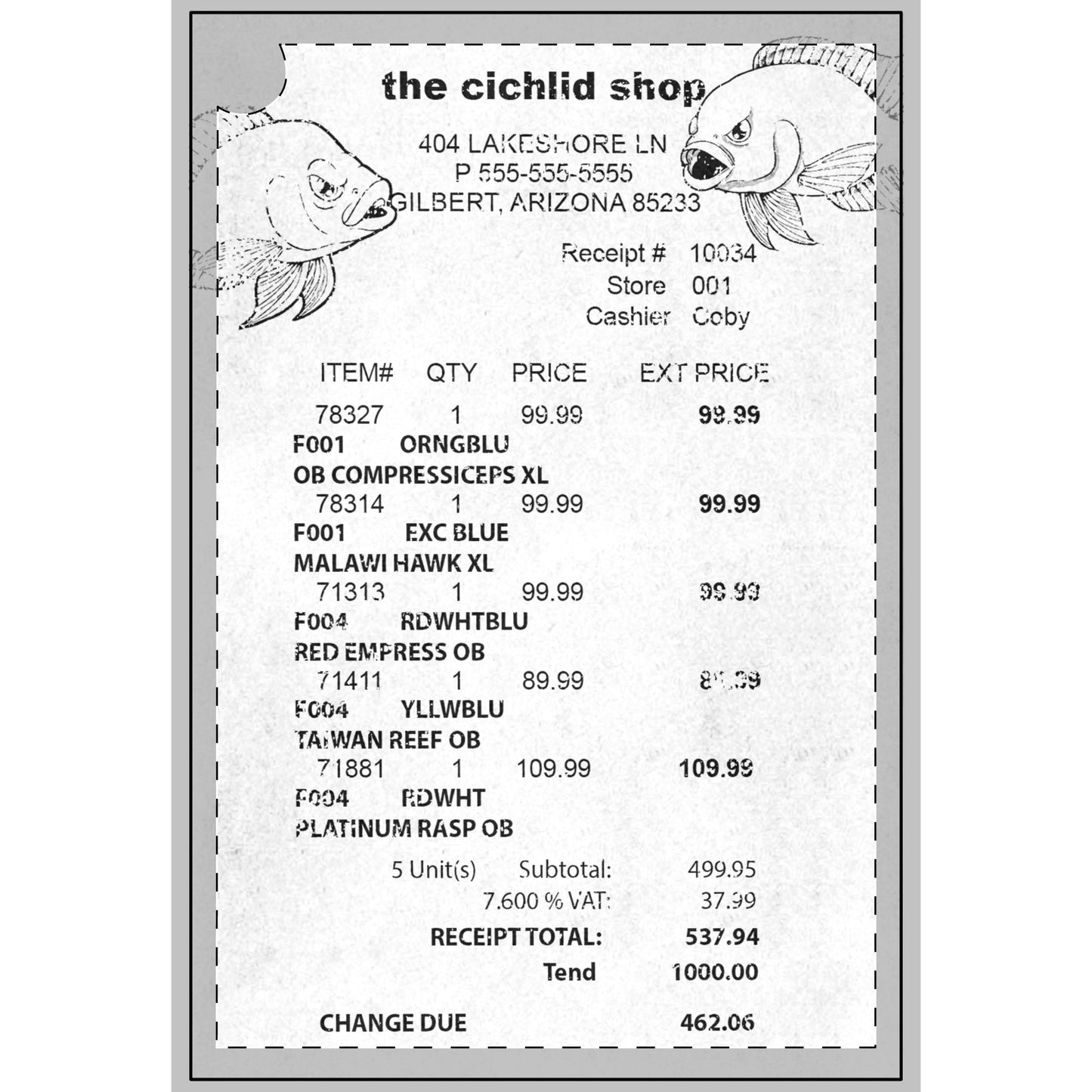 Cichlid Receipt Hand Towel